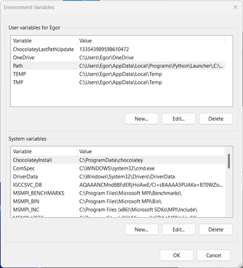 Windows system variables settings