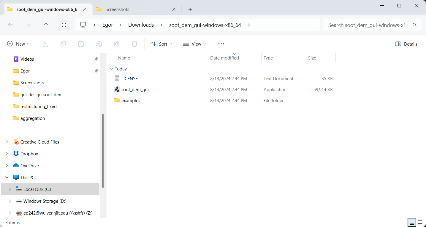 Windows explorer showing the extracted files