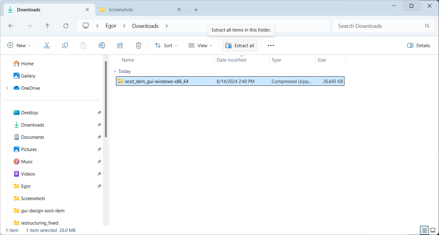 Windows file explorer showing the downloaded archive